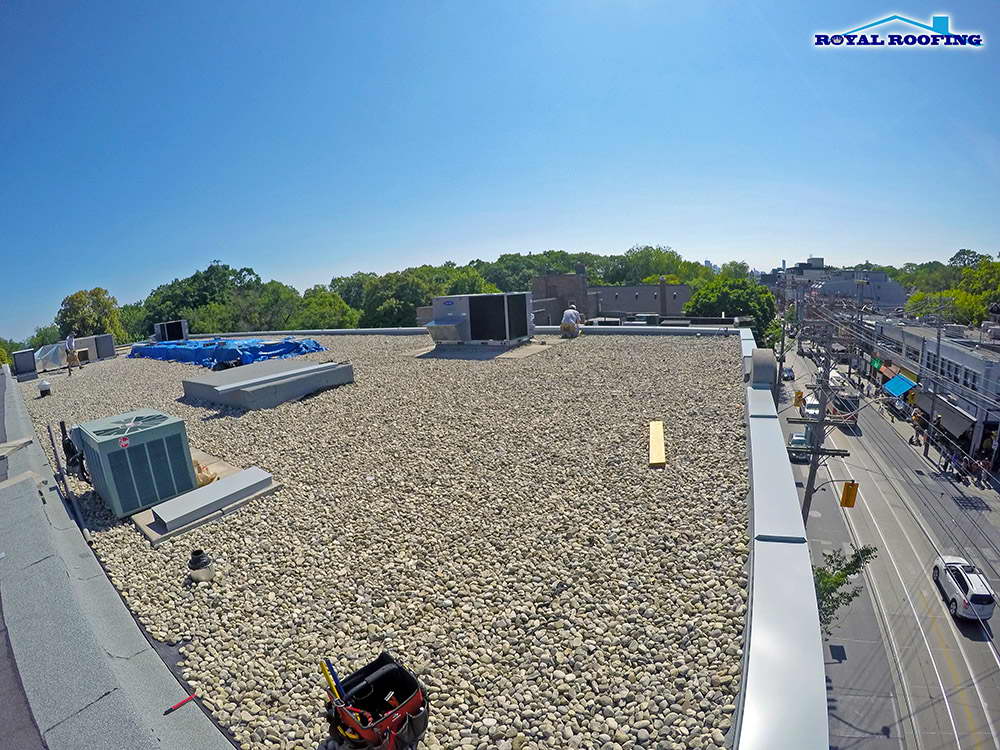 industrial flat roof and metal flashing